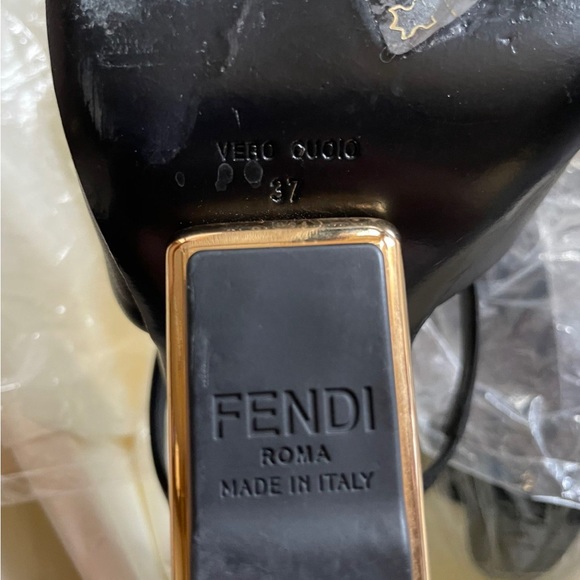 Fendi First 95mm Leather Metallic-Heel Slide Sandals - Picture 6 of 6